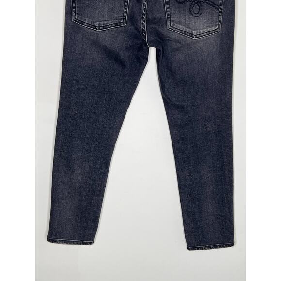 R13 Kate Mid-Rise Whiskered Denim Skinny Jeans Aiden Black Women's Size 26 - Picture 7 of 10